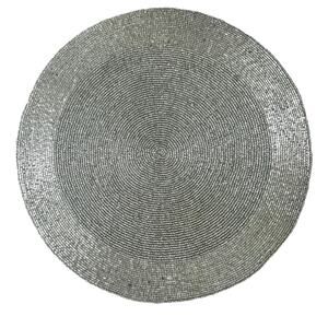 TIRAMISU Hand Beaded Placemat 15in Metallic SILVER Holiday Glam Decor New